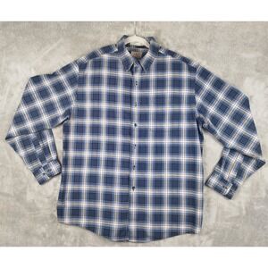 LL Bean Traditional Fit Blue White Plaid Flannel Button Down Shirt Mens Large